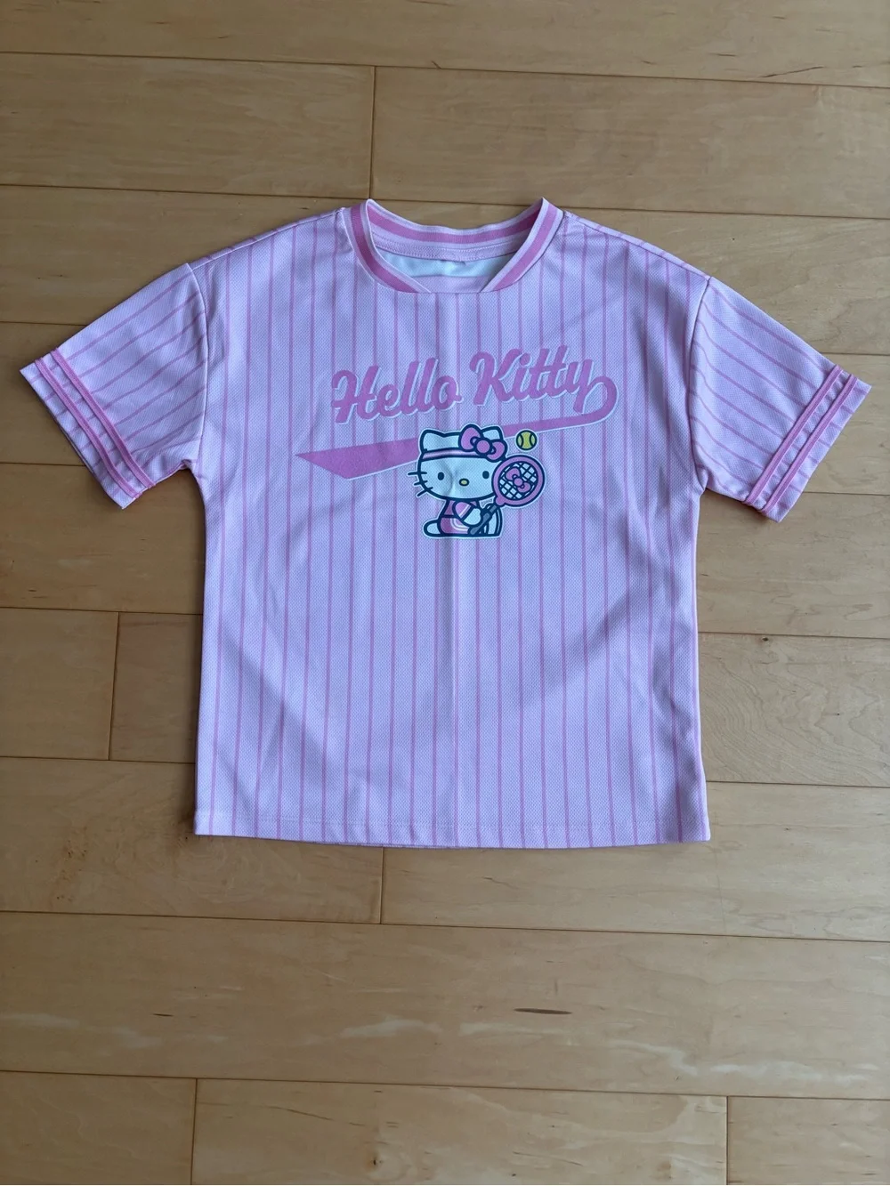 Sanrio Hello Kitty Pink Striped Tennis Graphic Short Sleeve Tee